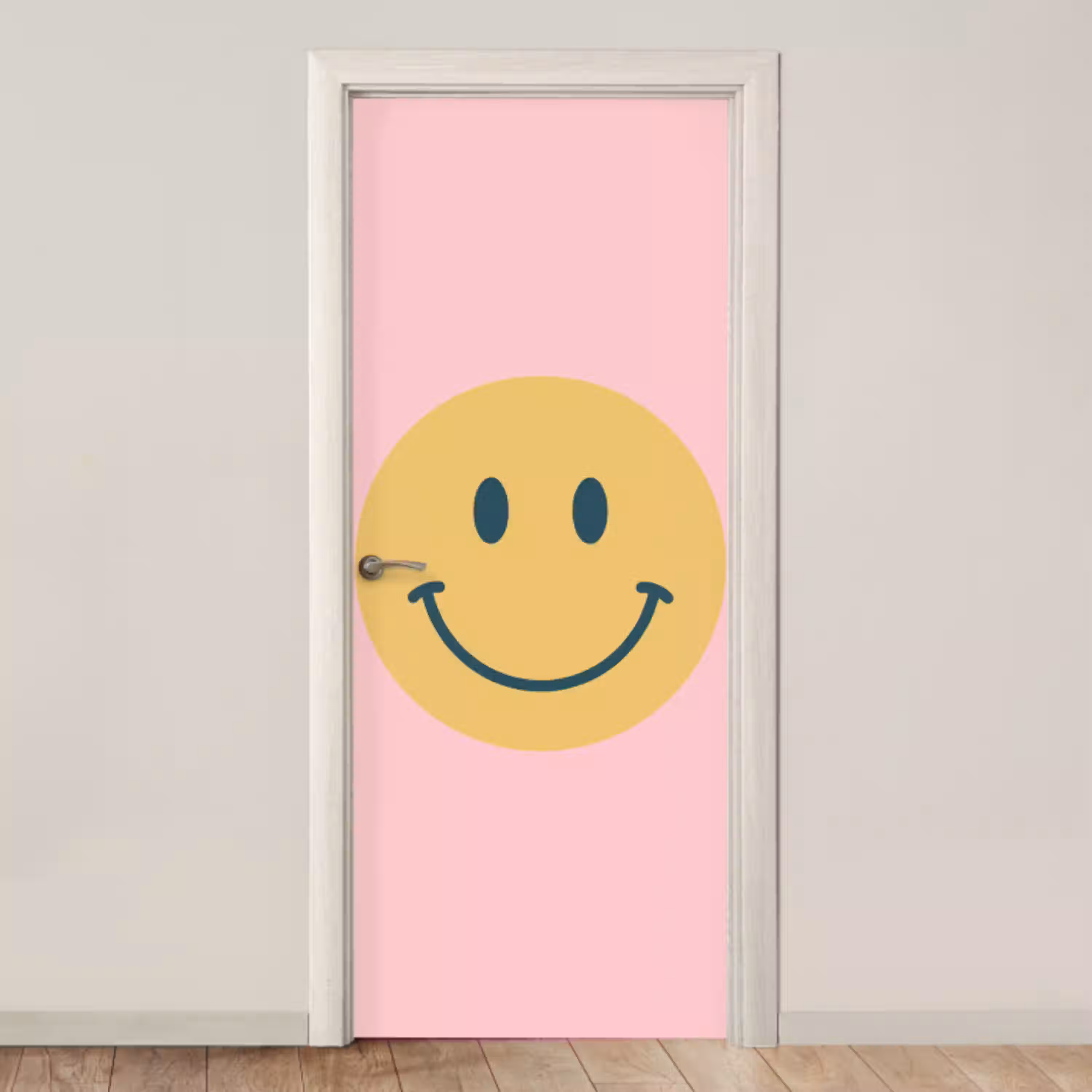 Smiley - Geel - Roze - Symbool - Minimalistisch deurposter klein -3d_beige