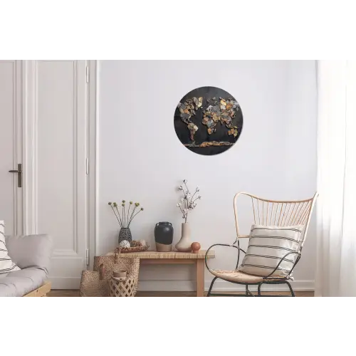 Wereldkaart - Stenen - Realistisch Wandcirkel aluminium klein -woonkamer