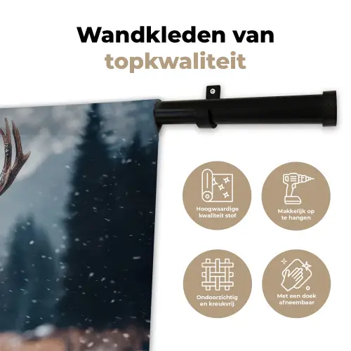 Hert - Winter - Hertenkop - Sneeuw - Gewei Wandkleed katoen klein -sfeer2