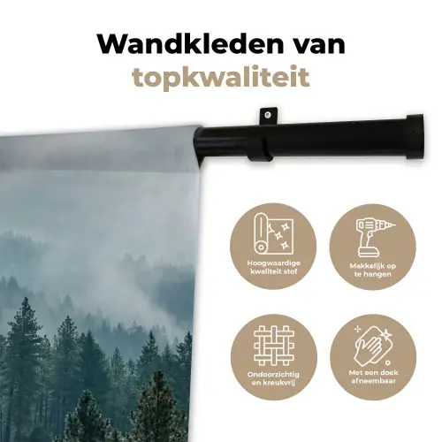 Naaldwoud - Bergen - Mist Wandkleed katoen klein -sfeer2