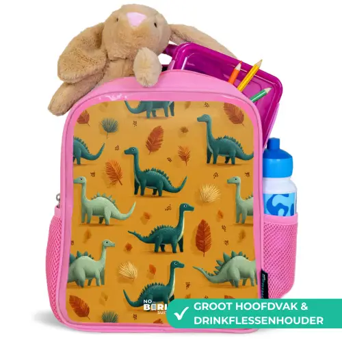 Dino - Dieren - Patroon Kinderrugzak - Roze middel -inhoud_NL