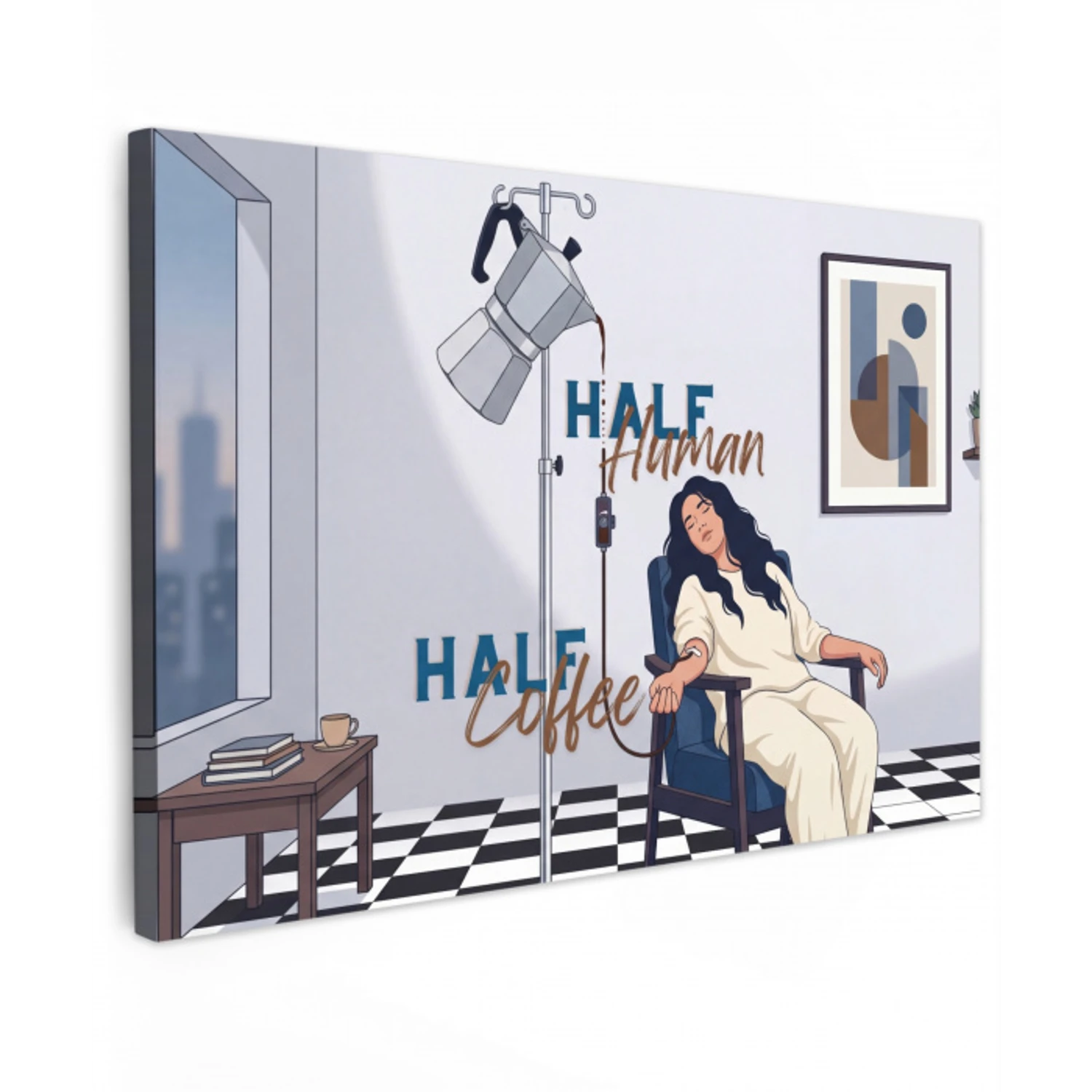 Half human, Half Coffee - Infuus - Koffie Tuinposter op houten frame 2 cm dik klein -3d
