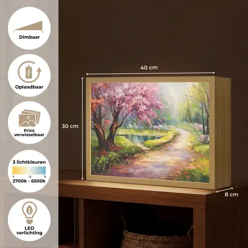 Watercolor - Natuur - Bomen - Kunst - Bloemen Light Box met batterij (Wandlamp) middel -USP_websiteoverzichtNL