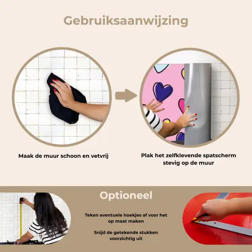 Hartjes - Valentijn - Patroon - Kleurrijk keuken achterwand spatscherm klein -gebruiksaanwijzing_NL