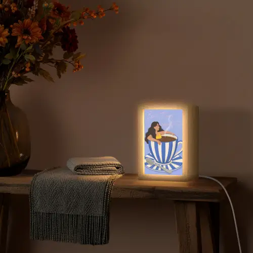 Mok - Koffie - Vrouw - Paars Light Box met kabel (Tafellamp) klein -sfeer4