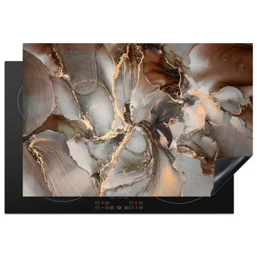 Grijs - Goud - Marmer - Marmerlook Inductie beschermer vinyl 3mm klein -3d