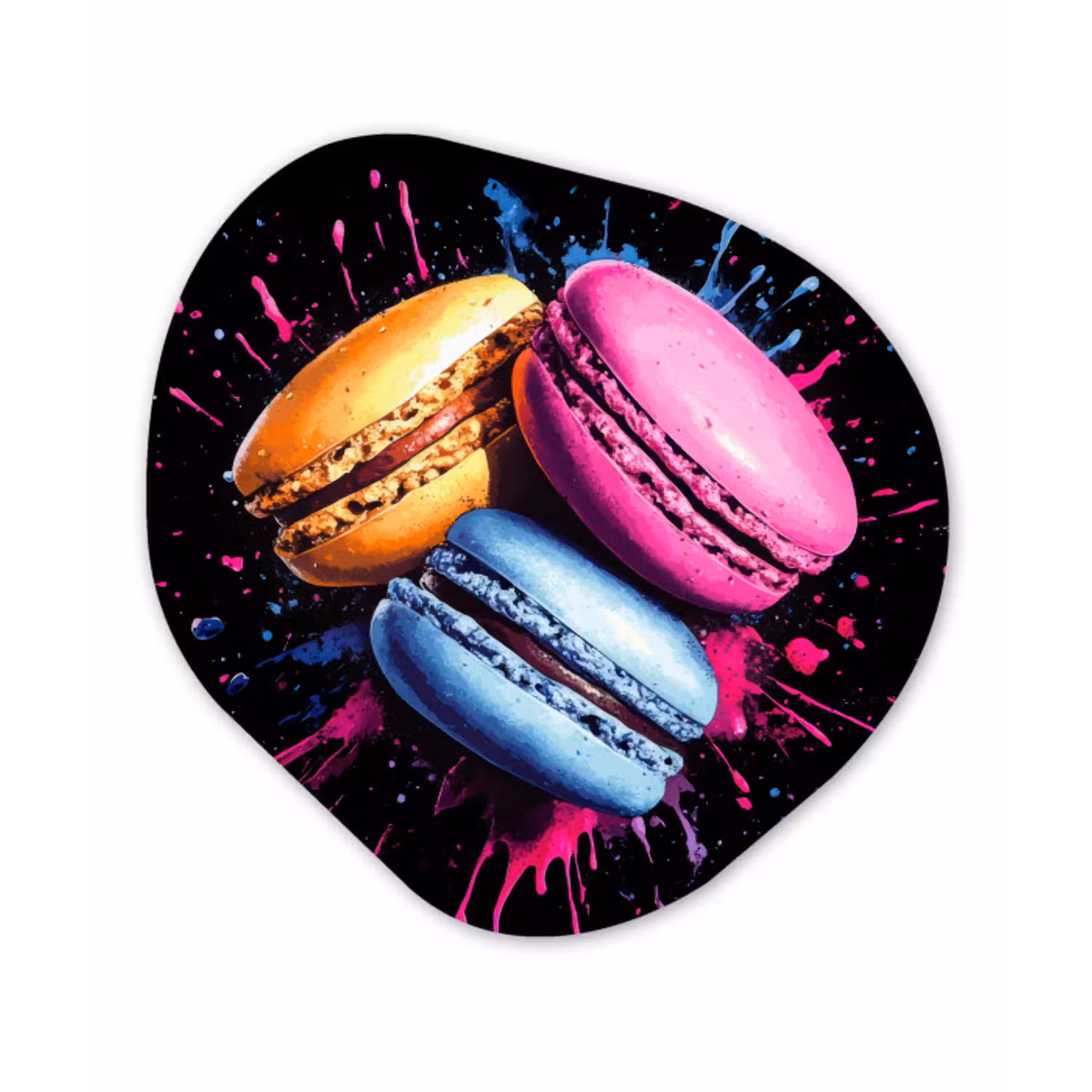Macarons - Dessert - Graffiti - Kleurrijk - Roze - Blauw - Geel Wandcirkel Organisch Plexiglas middel -3d