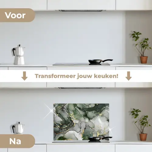 Luxe - Marmer - Groen keuken achterwand spatscherm klein -voor_na_NL