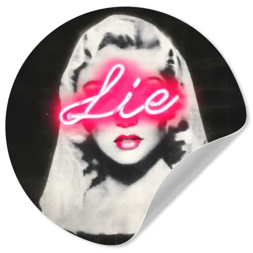 Neon - Letters - Vintage - Vrouw Wandcirkel behangsticker klein -3d