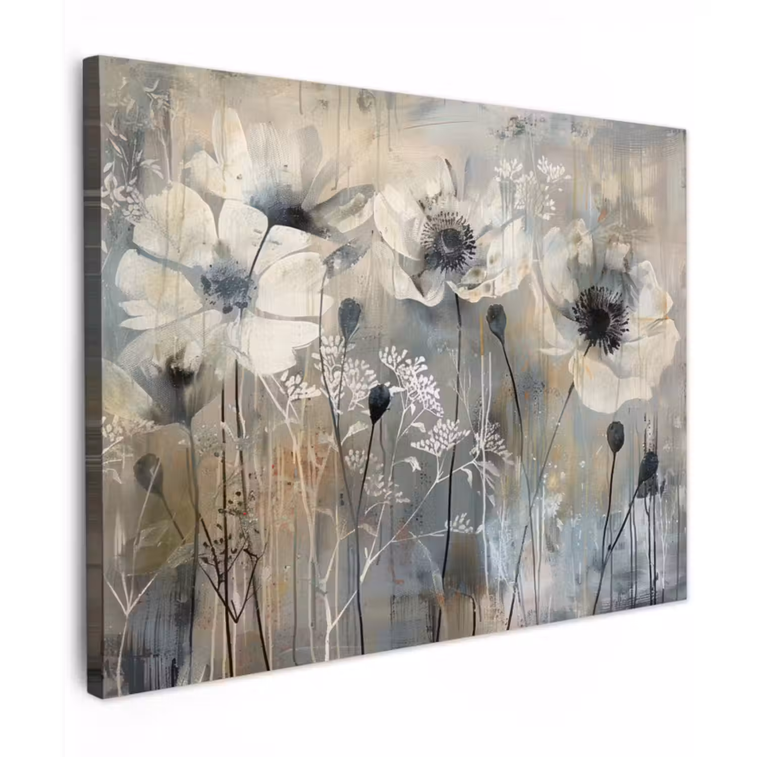 Canvas schilderij - Bloemen - Planten - Grijs - Abstract