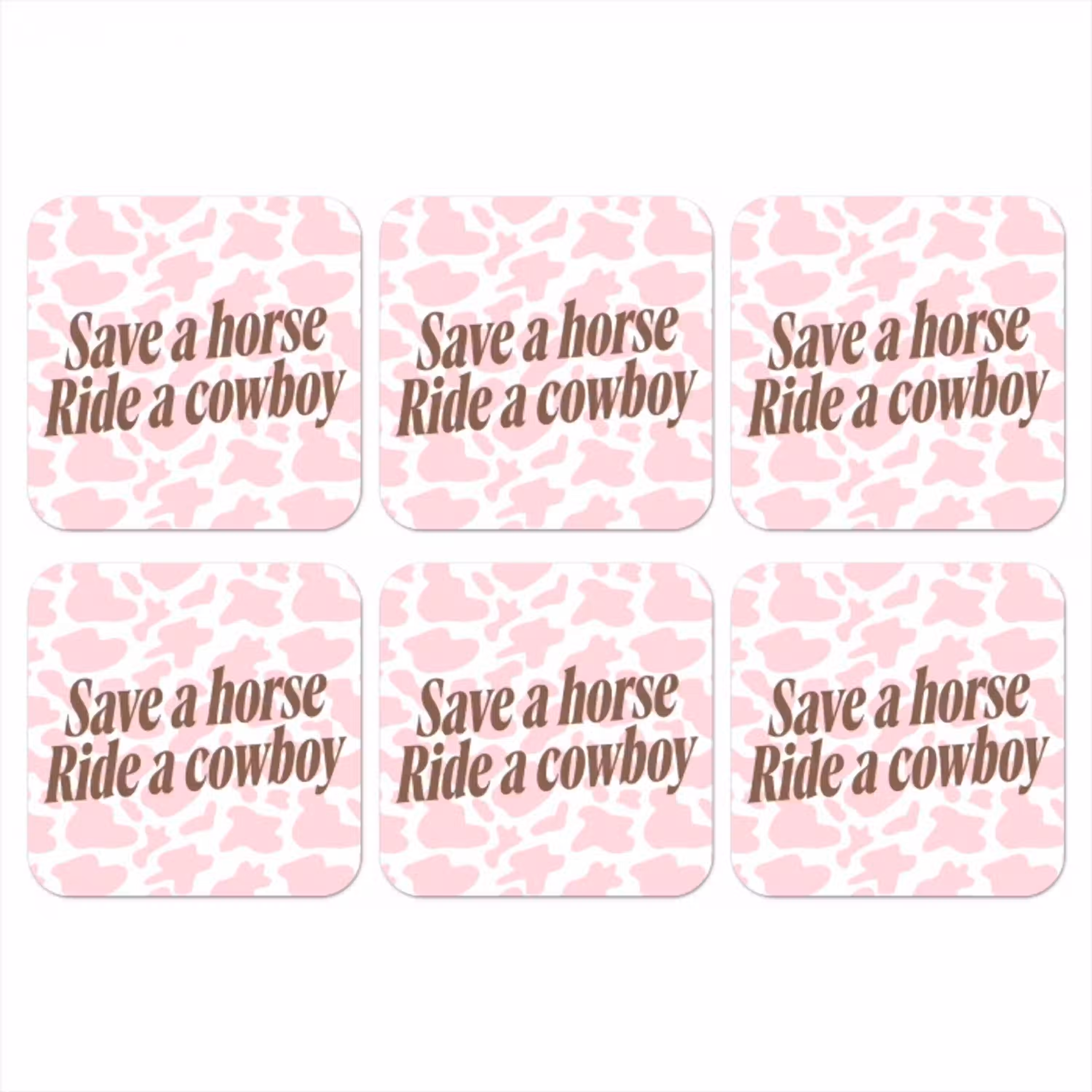 Koeienprint - Roze - Cowboy - Horse onderzetter kurk middel -3d
