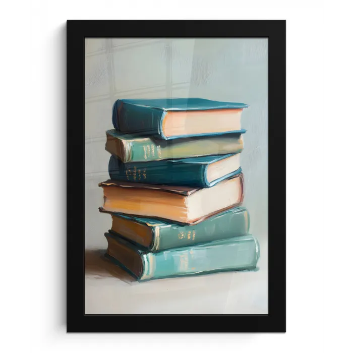 Stapel - Boeken - Groen - Daglicht fotolijst zwart zonder passe partout klein -3d