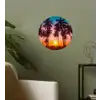 Palmboom - Zonsondergang - Horizon - Strand - Oranje - Roze Wandcirkel behangsticker klein -sfeer2