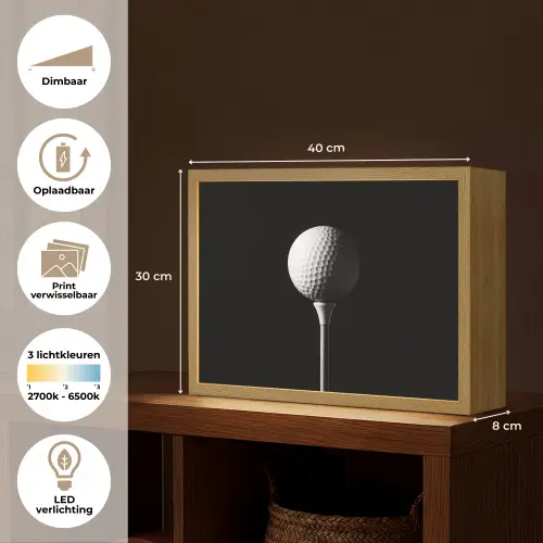 Golfbal - Minimalistisch - Wit Light Box met batterij (Wandlamp) middel -USP_websiteoverzichtNL