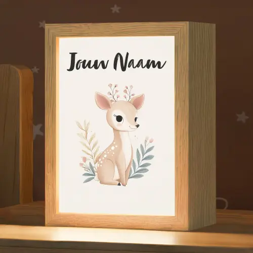 Minimalistisch - Hertje - Aquarel - Bladeren Light Box met kabel (Kinderlampje) klein -zzz_3d_website