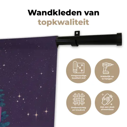 Rendier - Zonnebril - Neon - Kerstboom Wandkleed katoen klein -sfeer2