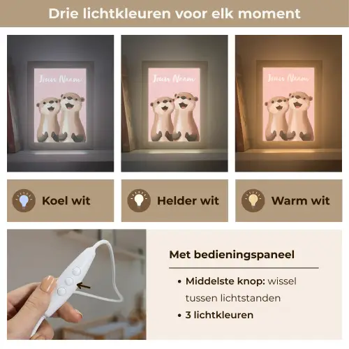 Otters - Glimlach - Bruin Light Box met kabel (Kinderlampje) klein -USP_lichtkleurNL