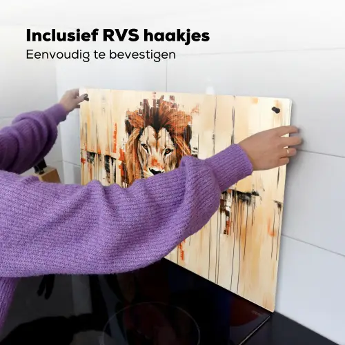 Leeuwenkop - Lijnen - Crème Inductie beschemer met haakjes klein -ky-ophangen-nl