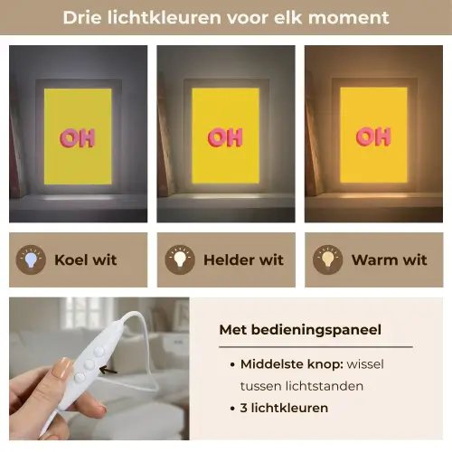 Geel - Roze - Oh - 3D Light Box met kabel (Tafellamp) klein -USP_lichtkleurNL