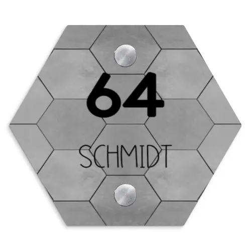 Grijze tegels - Modern Naambord Hexagon klein -3d