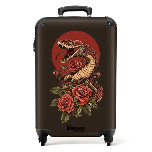 Tattoo style- Realistische slang op bruine achtergrond NBS - Handbagage koffer - Kinderen Unisex middel -productfoto_recht