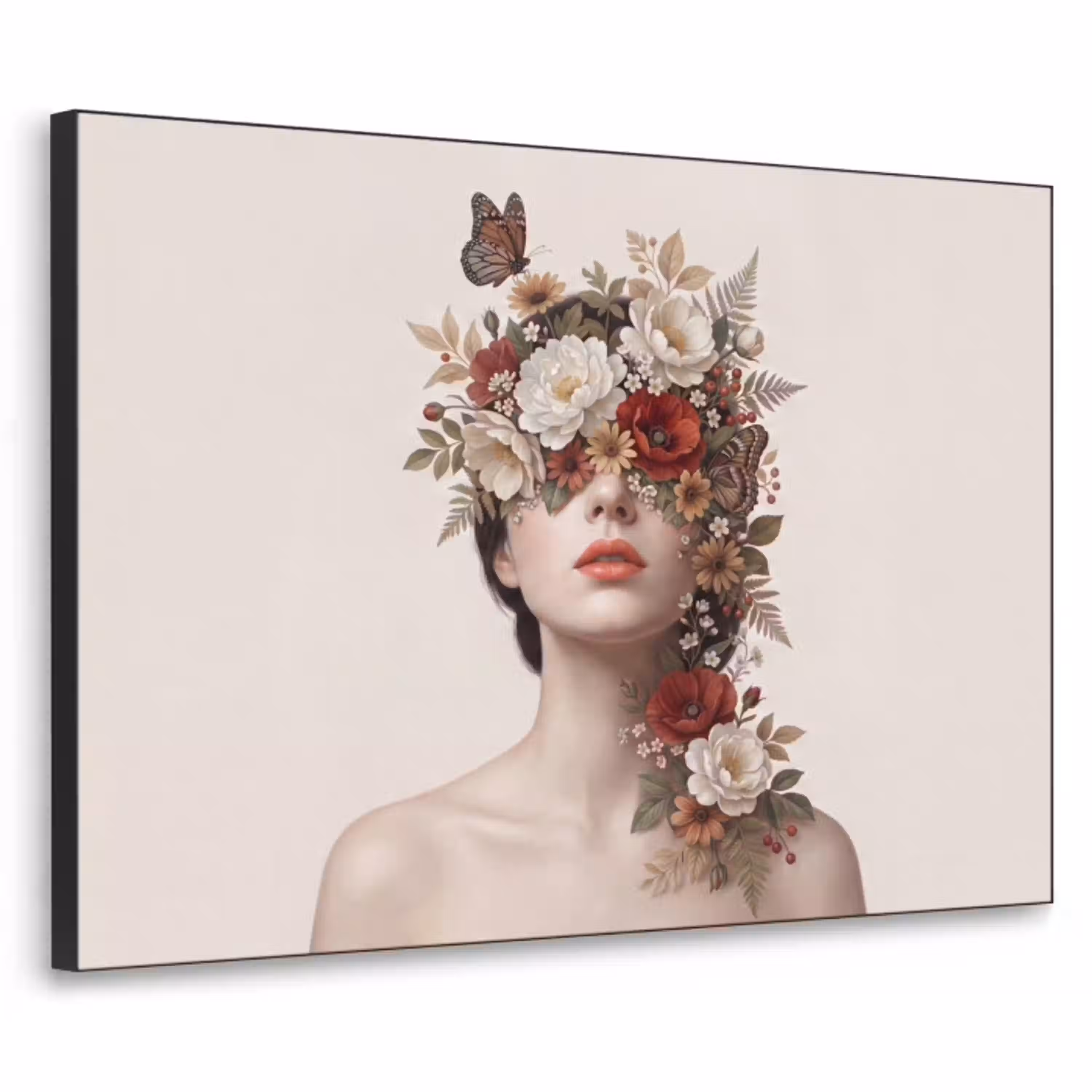 Portret - Bloemen - Cremé Textielframe zwart klein -3d