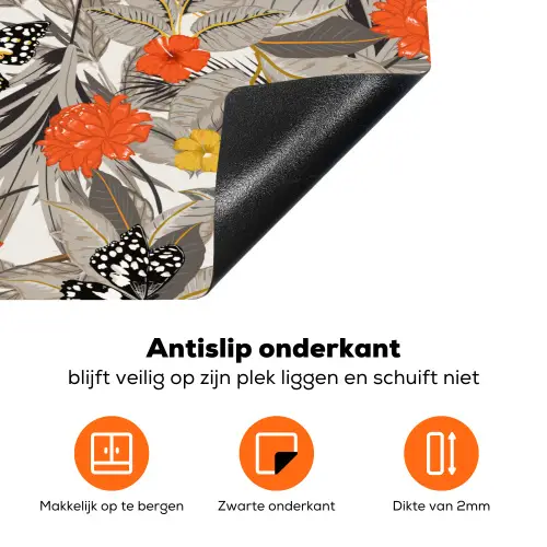 Tropisch - Zomer - Vlinder - Bloemen Inductie beschermer vinyl 3mm klein 276 -zzzzzzz-td-onderkant