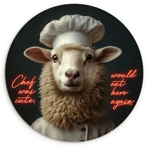 Schaap - Kokskleding - Neon - Quote Wandcirkel kunststof plaat 5mm dik klein -3d
