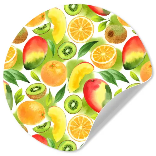 Kiwi - Sinasappel - Mango - Perzik Wandcirkel behangsticker klein 186 -3d