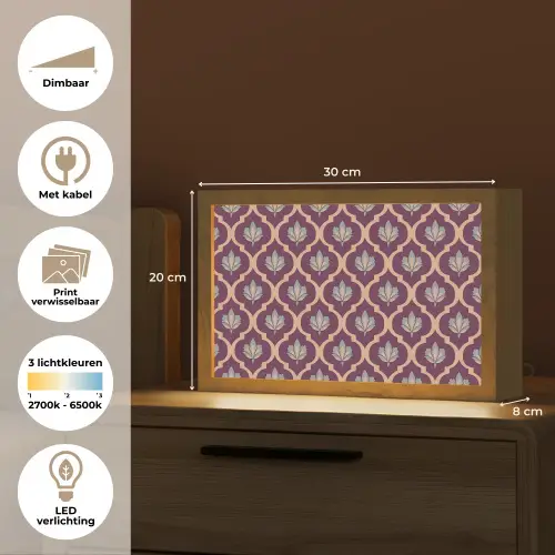 Patroon - Paars - Bloem Light Box met kabel (Wandlamp) klein -USP_websiteoverzichtNL