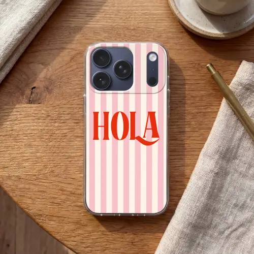 Hola - Quote -  Strepen - Pastel - Roze - Rood - Wit Telefoonhoesje iPhone 17 Pro klein -sfeer1