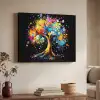 Boom - Kleurrijk - Bloemen - Zwart Textielframe zwart klein -sfeer3