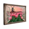 Doorkijk - Tulpen - Bloemen - Molen - Raam Tuinposter op houten frame 2 cm dik klein -3d