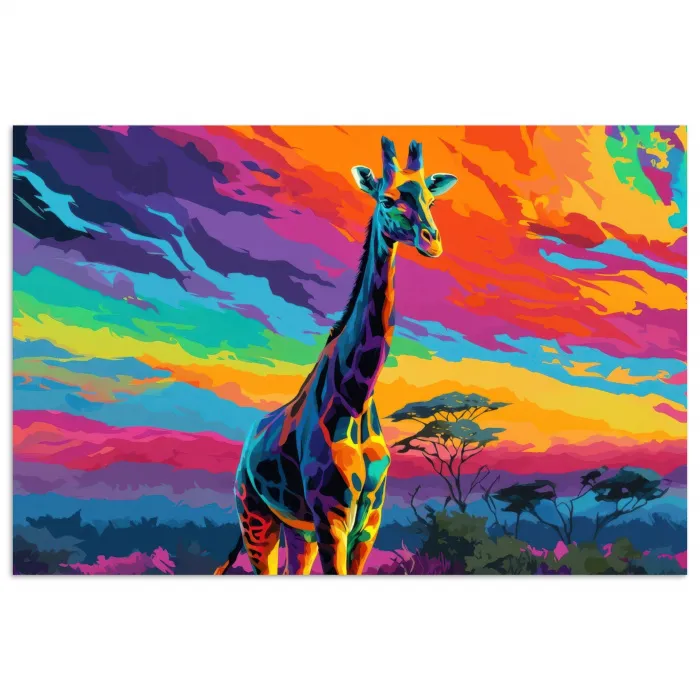 Giraffe - Savanna - Lucht - Gekleurd poster papier klein -3d