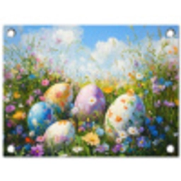 Grasveld - Eieren - Bloemen tuinposter los doek klein -3d