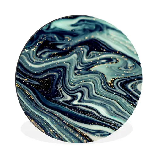 Marmer - Goud - Blauw - Glitter - Marmerlook - Abstract Wandcirkel aluminium klein -3d