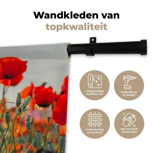 Klaproos - Bloemen - Rood - Paars - Weide Wandkleed katoen klein -sfeer2