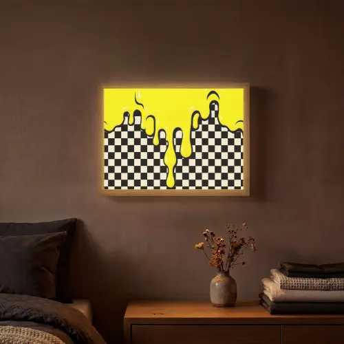 Geblokt - Grafisch - Vloeistof - Geel Light Box met batterij (Wandlamp) middel -sfeer4