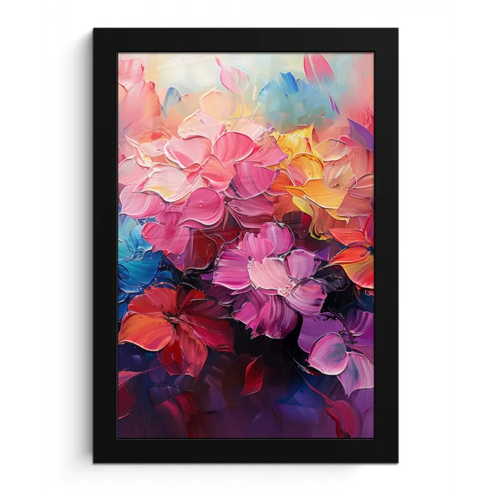 Bloemen - Roze - Watercolor - Kunst fotolijst zwart zonder passe partout klein -3d