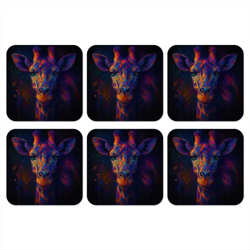 Giraffe - Gekleurd - Verfspatten onderzetter kurk middel -3d