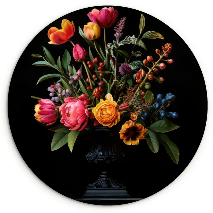 Tulpen - Bessen - Boeket - Vaas Wandcirkel kunststof plaat 5mm dik klein -3d