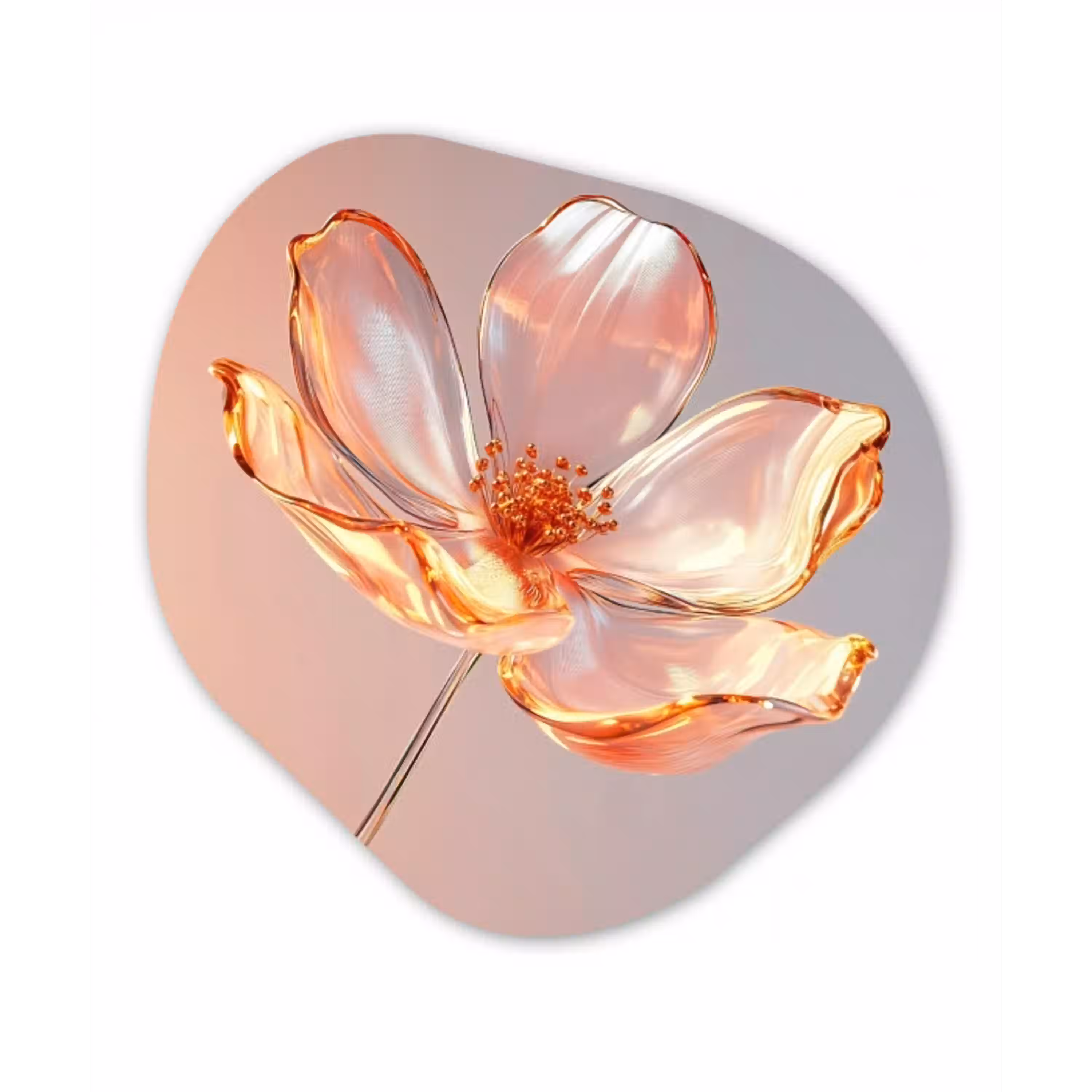 Glazen - Bloem - Roze Wandcirkel Organisch Aluminium middel -3d
