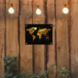 Wereldkaart - Goud - Druipen - Zwart tuinposter los doek klein -sfeer1