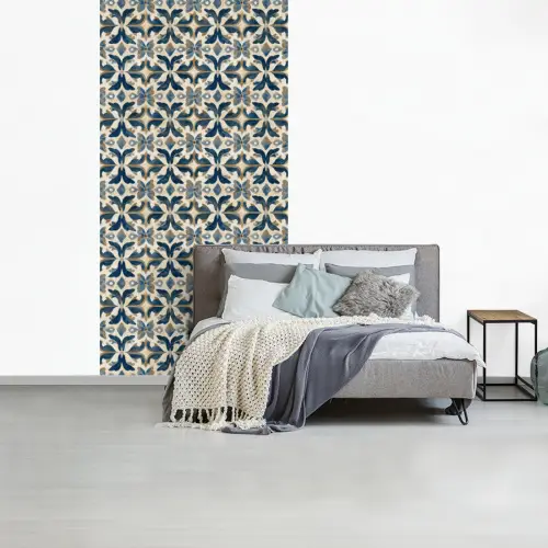 Tegel - Patroon - Blauw - Beige fotobehang vinyl groot 64 -slaapkamer