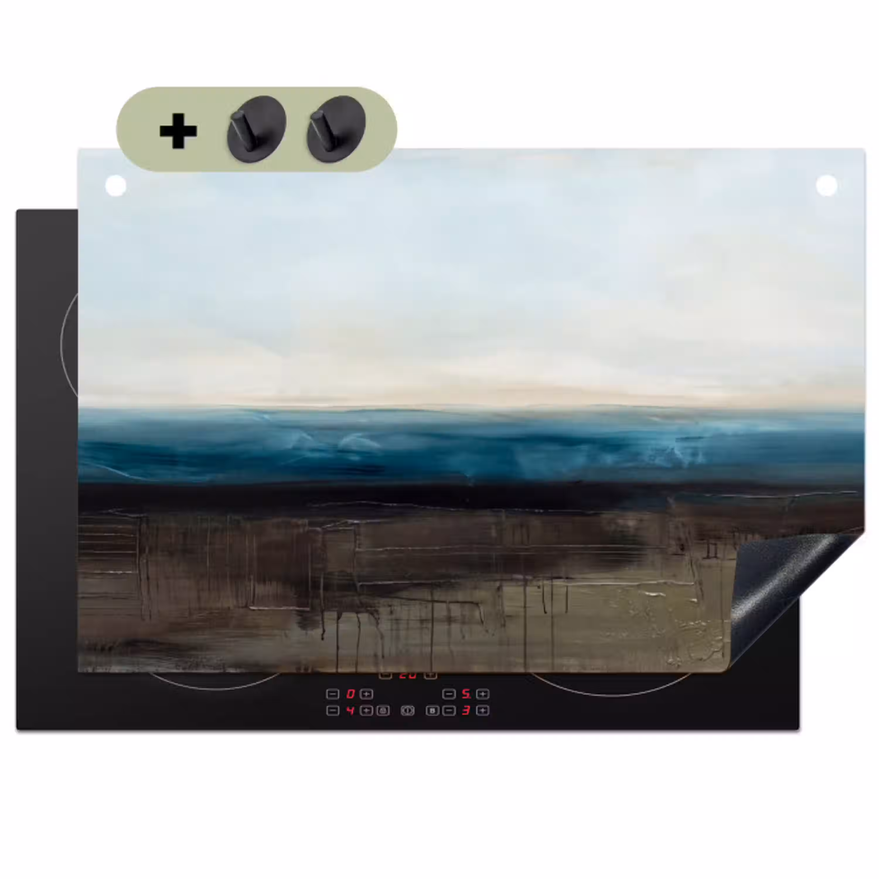Abstract - Landschap - Horizon - Blauw - Modern Inductie beschemer met haakjes klein -3d