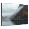 Huis - Rood - Bergen - Water Textielframe zwart klein -3d