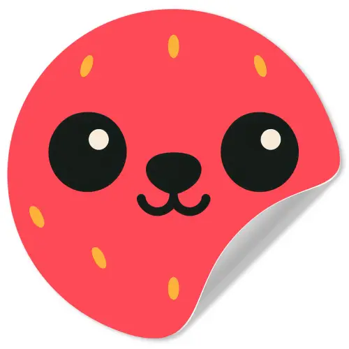 Kat - Aardbei - Cartoon Wandcirkel behangsticker klein -3d