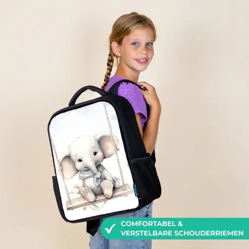 Olifant - Dier - Kinderen Rugzak - Zwart middel -sfeer6_NL