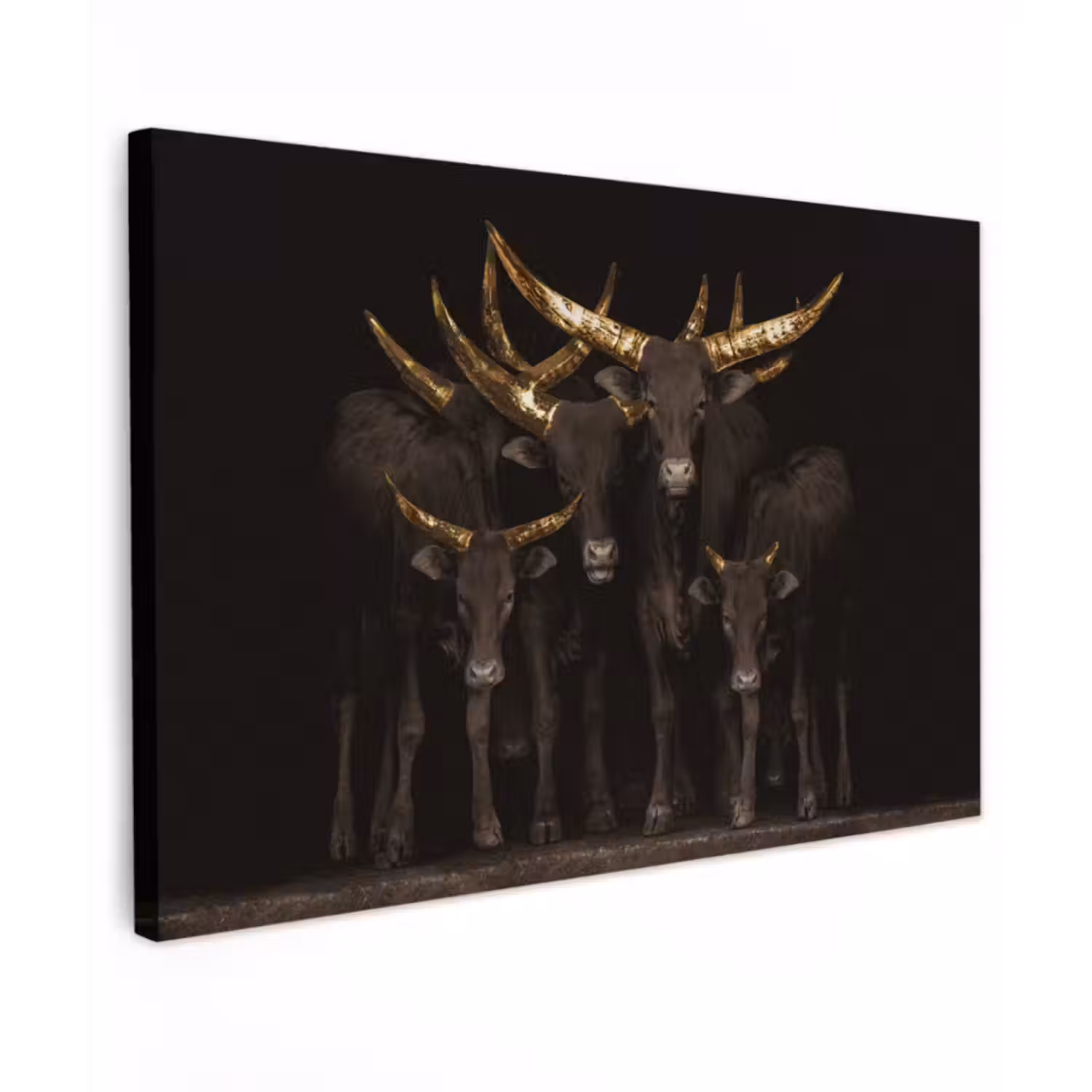 Canvas schilderij - Koeien - Horens - Goud