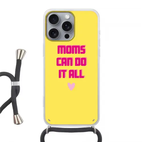 Quote - Moeder - Hartje - Roze Hoesje iPhone 16 Pro Max met koord klein -3d
